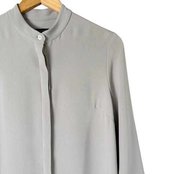 Xander 100% Silk Long Button Down Tunic Blouse Shirt Dress in Light Gray, Size 4 - Picture 4 of 10